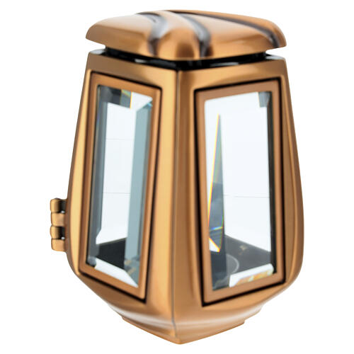 Lampa cmentarna w klasycznym stylu z brązowym wykończeniem dla świeczek o średnicy 6 cm 4
