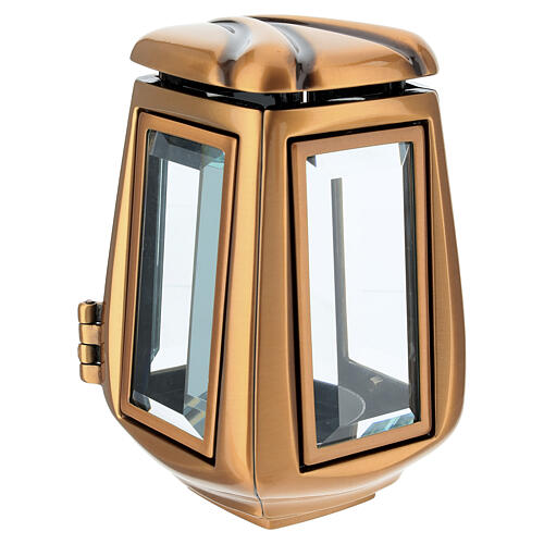 Lampa cmentarna w klasycznym stylu z brązowym wykończeniem dla świeczek o średnicy 6 cm 6