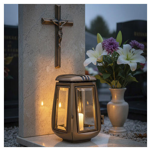 Bronze-finish shaped ground votive cemetery lamp, 10 in 2