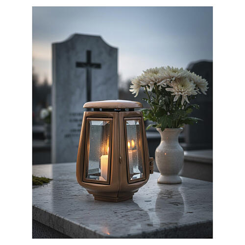 Lampa znicz brązowa na świeczniki o średnicy 6 cm 2