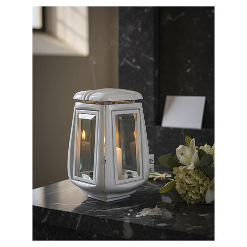 White enamel cemetery candle lamp for 2.4-inch candles 2