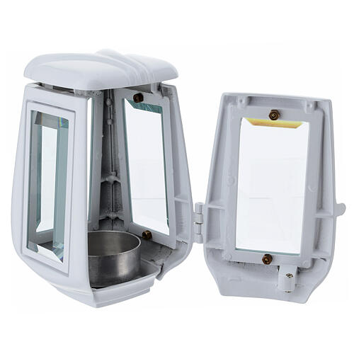 Lanterne de cimetière en émail blanc pour bougies de 6 cm 5