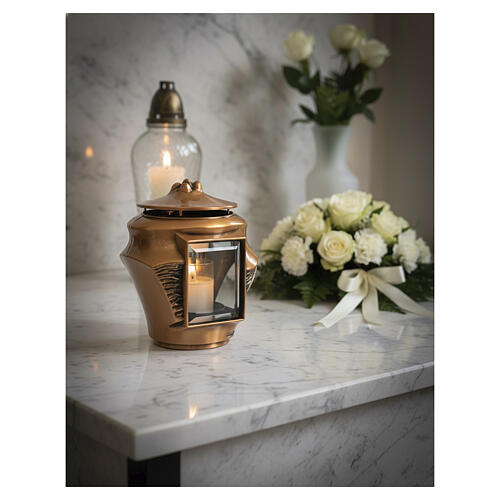 Lâmpada para cemitério moderna efeito bronze para velas 6,5x12 cm máx 2