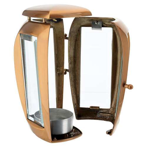 Lampe funéraire pour extérieur en laiton finition bronze, bombée, pour bougies 7 cm 5