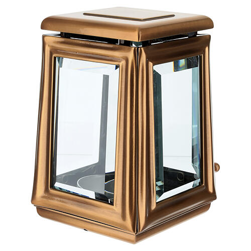 Grablampe mit Glasfenstern – für Votivkerzen Ø 7 cm, Messing in Bronzeoptik 4