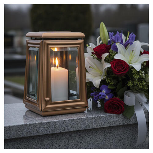 Bronze lamp with crystal windows for candles up to 3 inches in diameter 2