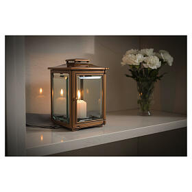 Square lamp for 3-inch candles, bronze finish, 8x5.5x5.5 in