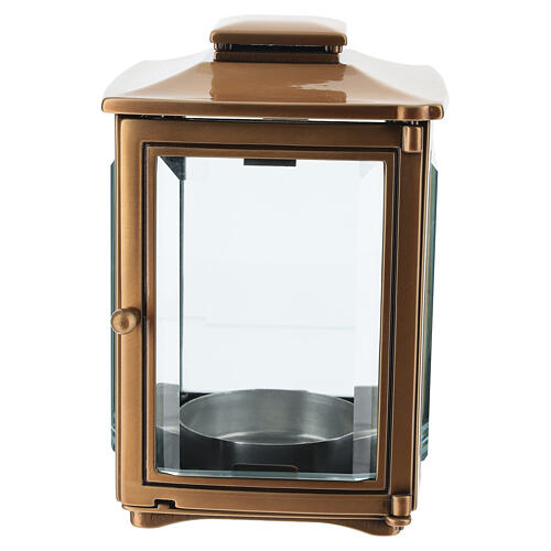 Lampe funéraire carrée pour bougies de 8 cm de diamètre, finition bronze, 20x14x14 cm 1