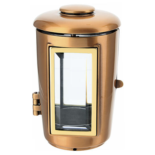 Grablampe mit Glasfenstern – für Votivkerzen Ø 6 cm, Metall in Bronzeoptik 6