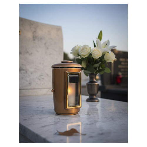 Lámpara de cementerio para velas de 6 cm de diámetro para exteriores en color bronceado 2