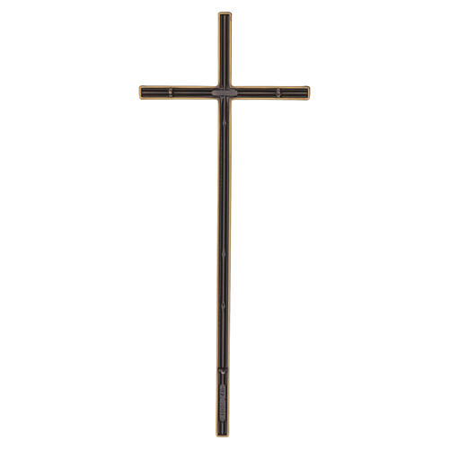 Kreuz zur Wandbefestigung mit mittiger Rille – 40 cm, Metall in Bronzeoptik 4