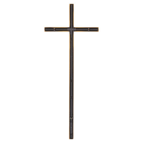 Bronze-finished outdoor Latin wall cross with darkened groove, 40 x 16 cm 4