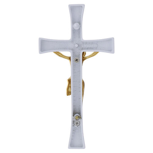 Cruz esmaltada branca com corpo de Cristo dourado para exterior 4