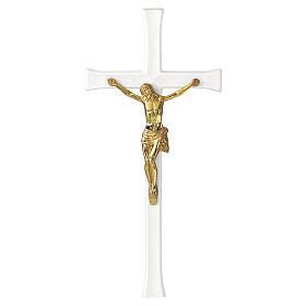White Enamel Cross with Golden Christ Body for Outdoor Use
