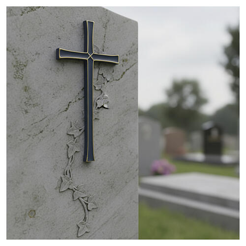 Blue enameled bronze Latin cross for outdoor use 2
