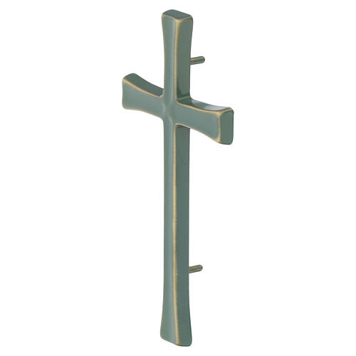 Aqua green wall cross in brass 3