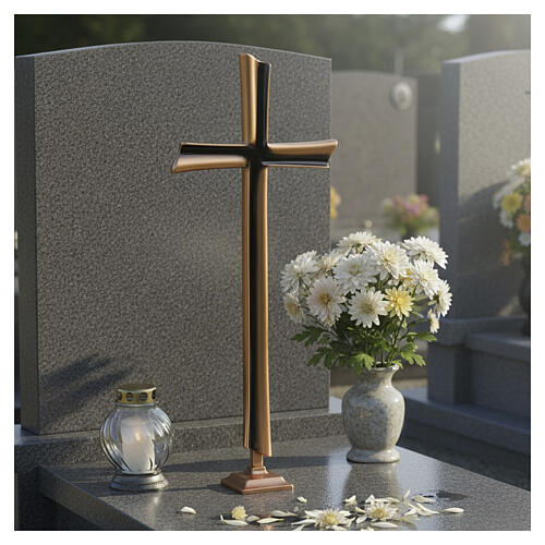 Bronze-finished double-sided cross on base for outdoor use 4
