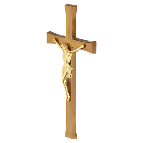 Bronzed outdoor wall cemetery crucifix with gilded corpus 3