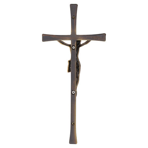 Bronzed outdoor wall crucifix with grooved cross 4