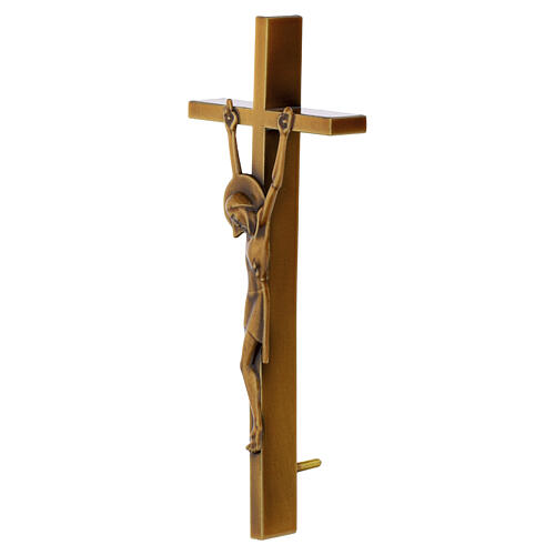 Bronzed Wall Cross with Christ, Slender Vertical Profile 3