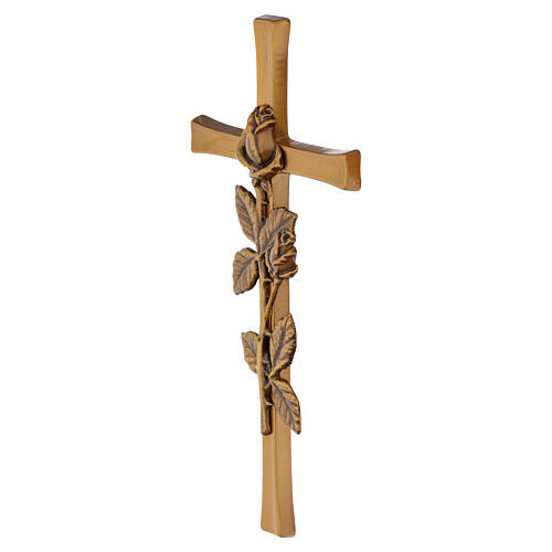 Bronzed Latin outdoor wall cross with rose branch 3