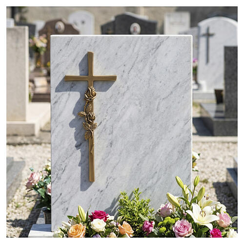 Bronze-plated outdoor wall cross with raised rose 2
