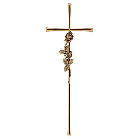 Bronzed Latin wall cross with rose-branch decoration for outdoor use