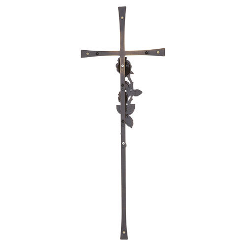 Bronze-plated outdoor wall cross with raised roses 4
