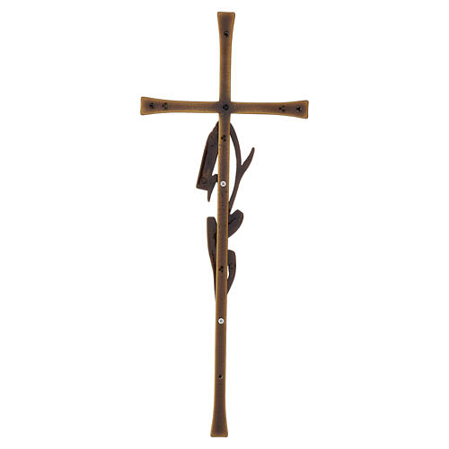 Croix funéraire décorative murale en alliage métallique finition bronze pour extérieur 40x15 cm 4