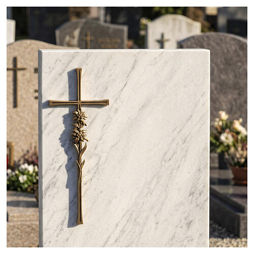 Bronze-finished wall cross with edelweiss for outdoor use, 16x6 in 2