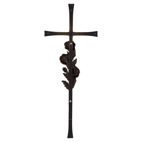Cruz funerária de parede com motivo de violeta em acabamento bronze 40 cm 4