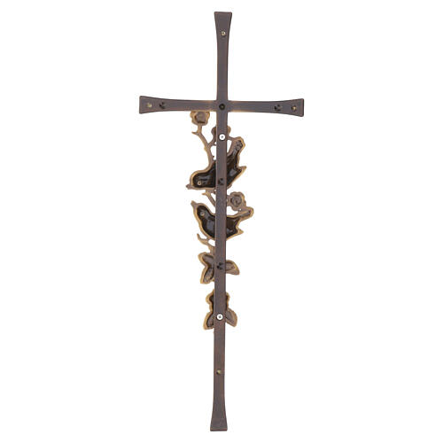 Croix murale bronze avec branche fleurie et oiseaux pour extérieur 40x16 cm 4