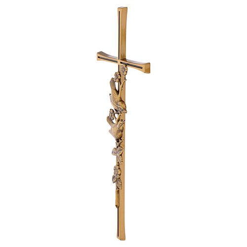 Cruz de parede bronzeada com ramo florido e dois passarinhos 40x16 cm para exterior 3
