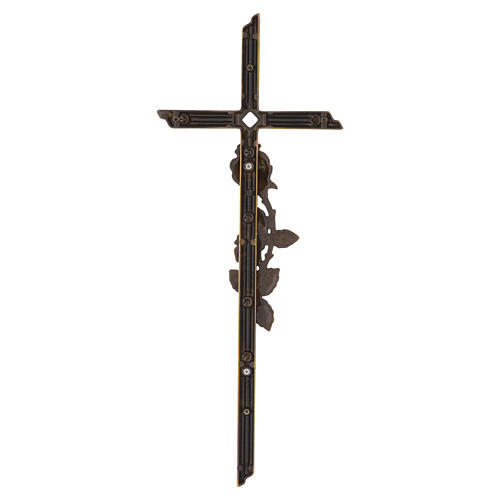 Funerary wall cross with decorative rose in bronze, 16x6 in 4