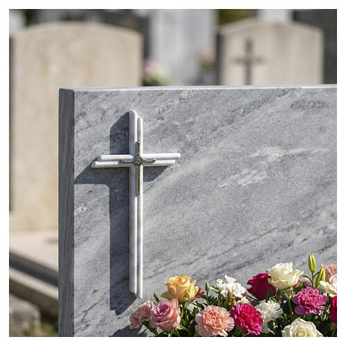Carrara Marble-Effect Memorial Cross with Silver Insert 2