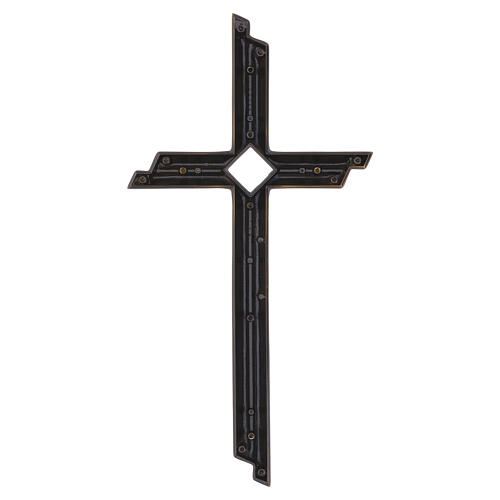 Modern bronze-finished outdoor wall cross with pierced central motif 4