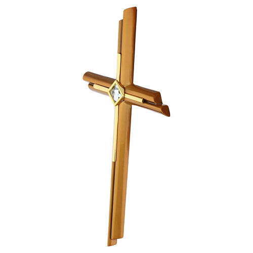Bronzed wall cross with gilded insert and crystal for outdoor use 4