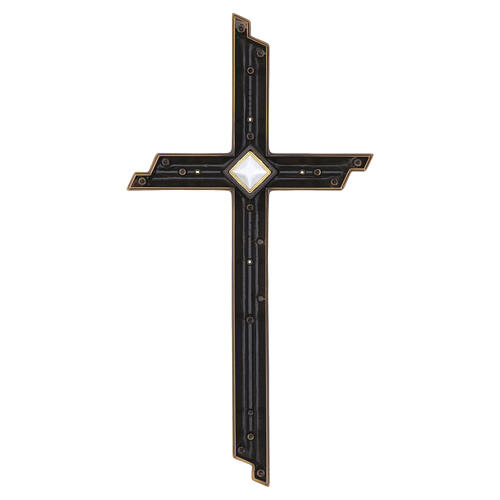 Bronzed wall cross with gilded insert and crystal for outdoor use 5