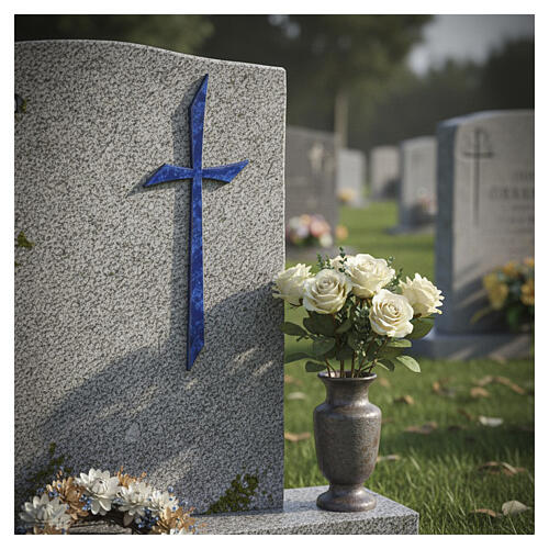 Cruz funeraria de pared lineal con acabado azul 4