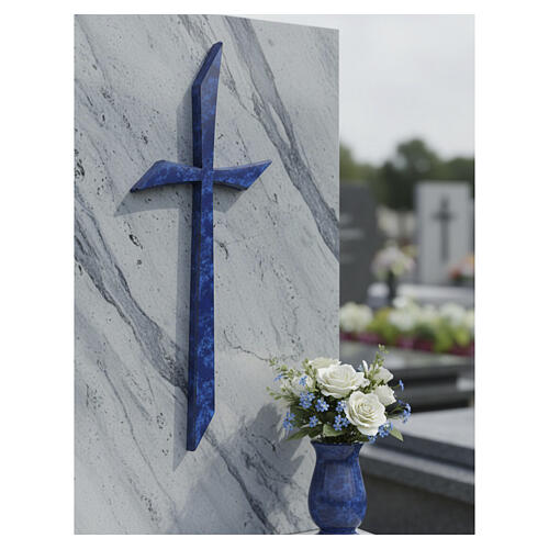 Wall-mounted linear grave cross with blue finish 2