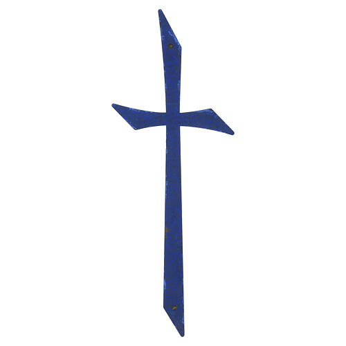 Wall-mounted linear grave cross with blue finish 5