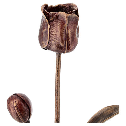 Tulipe funéraire pour terrain en bronze patiné rouge 50x20 cm 3