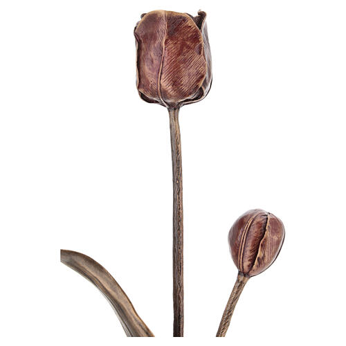 Tulipe funéraire pour terrain en bronze patiné rouge 50x20 cm 5