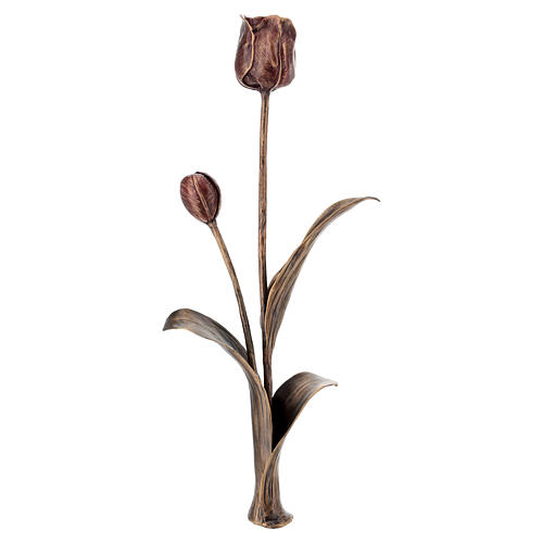 Bronze grave ground tulip with red patina, 50x20 cm 6