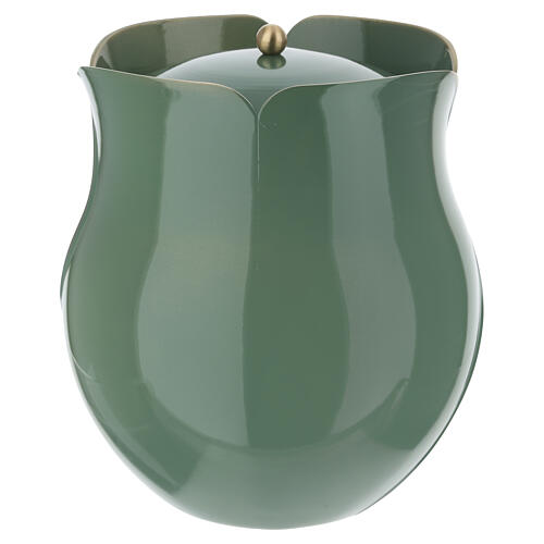 Urna cinerária em forma de flor verde água 20 cm 3
