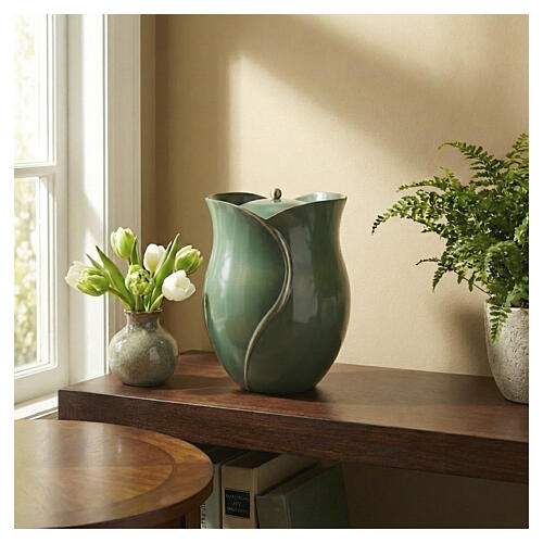 Flower Cremation Urn, Aqua Green, 20 cm 2