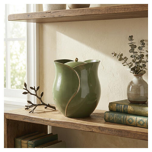 Flower-shaped cinerary urn for cemetery use, green colour, 8 in 2