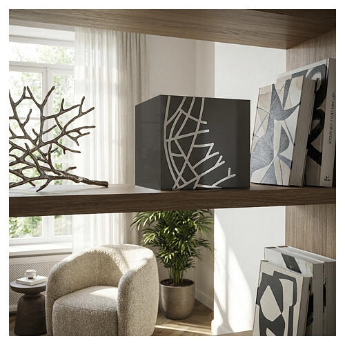 Dove-grey floral cinerary urn, 8 in 2