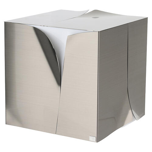 White steel-clad cinerary urn, 8 in 4