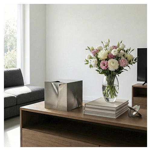 Cremation urn covered in white steel, 20 cm 2